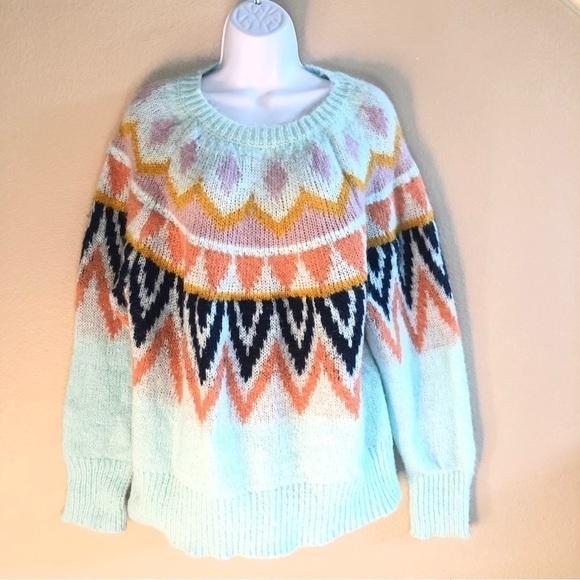 A New Day Woman’s Mint Green Fair Isle Crew Neck Pullover Sweater Plus Size 1X - Picture 1 of 14